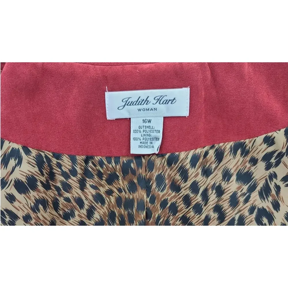 Judith Hart Women's Sz 16W 2 Button Faux Suede Red Blazer Jacket Silky Lining